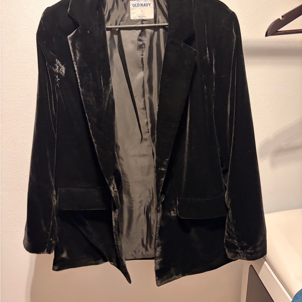 Old Navy Black Velvet Notch Lapel Blazer Women's Size L